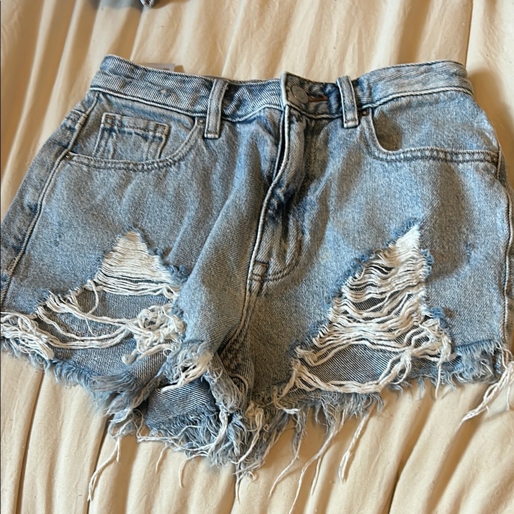 PacSun Blue Jean Shorts with Distressing and Frayed Hem